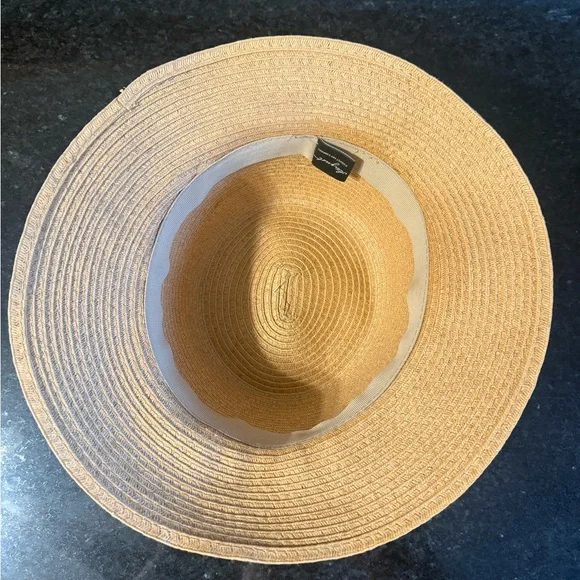 August Hat Company Straw Sun Hat with Beige Band and Floral Beaded Accent OS - Picture 8 of 10